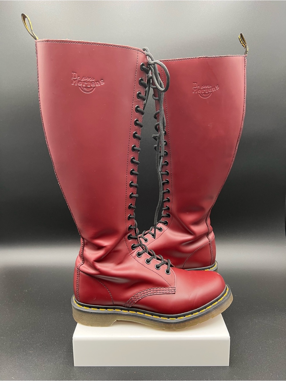 Dr. Martens Red Tall Lace-Up Women's Boots with Black Laces - Picture 3 of 16